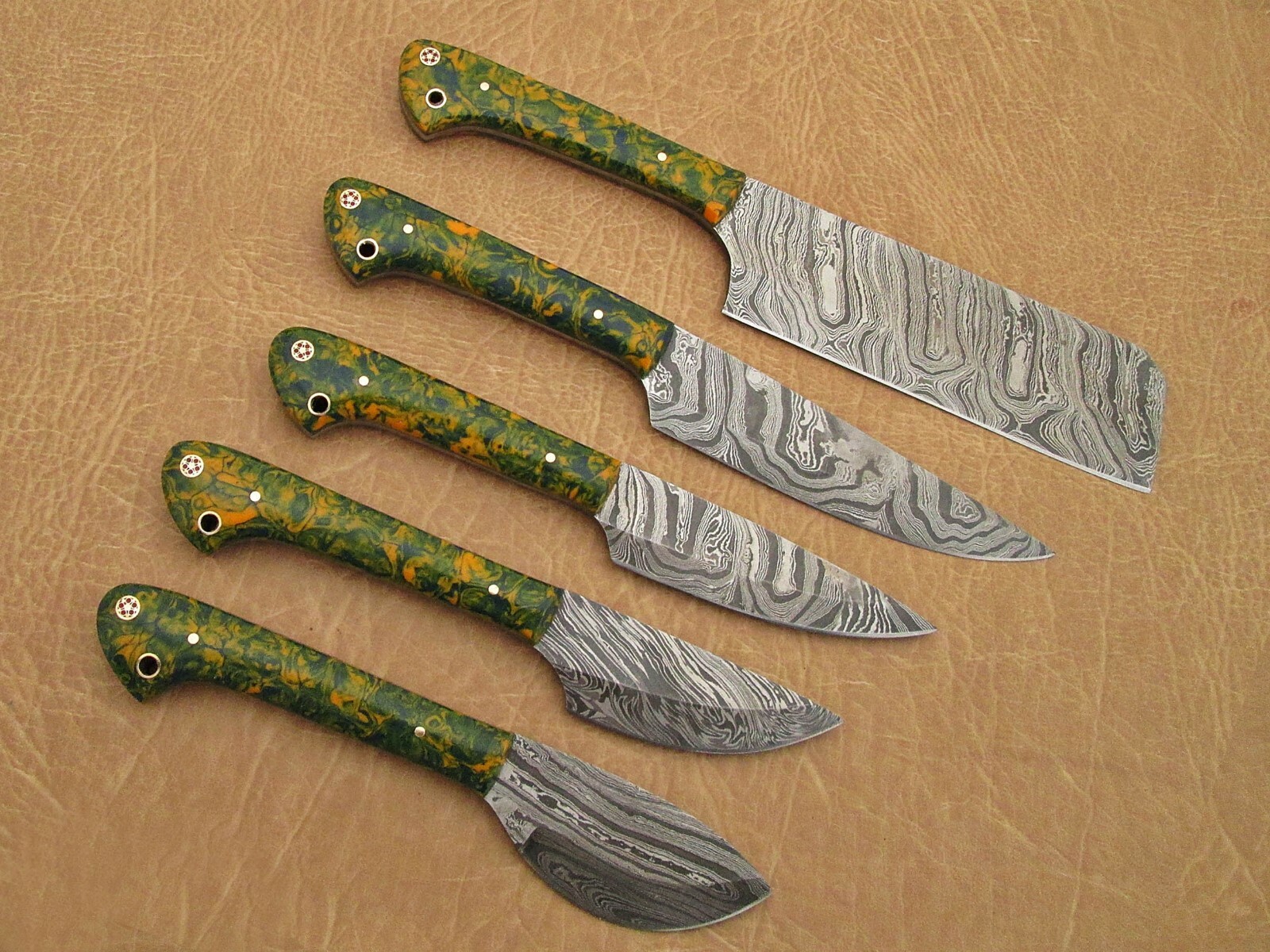 5 piece Camouflage scale Kitchen knife set With Gift box, Chef, cleaver, steak