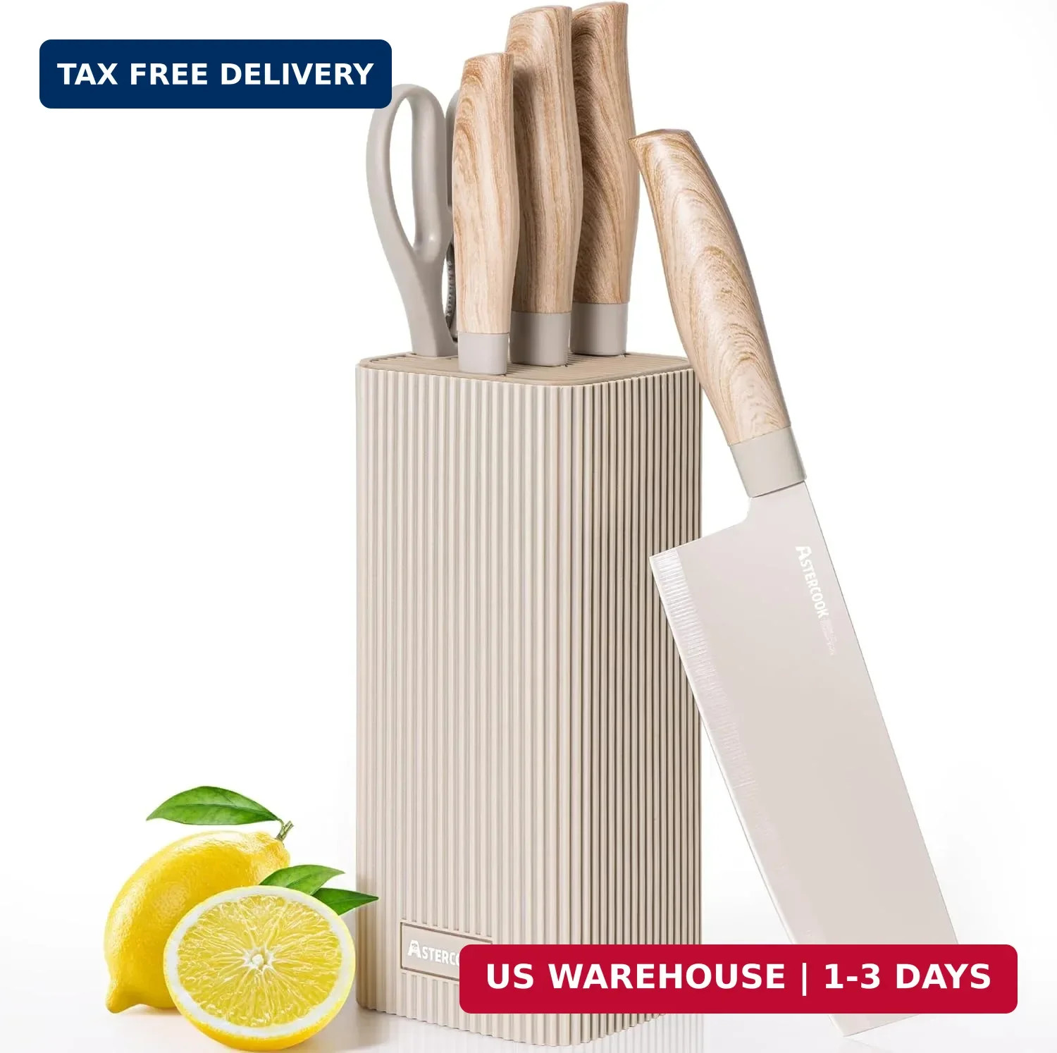 Astercook Knife Set, 6-Piece Kitchen Knife Set with Block, High Carbon Stainless
