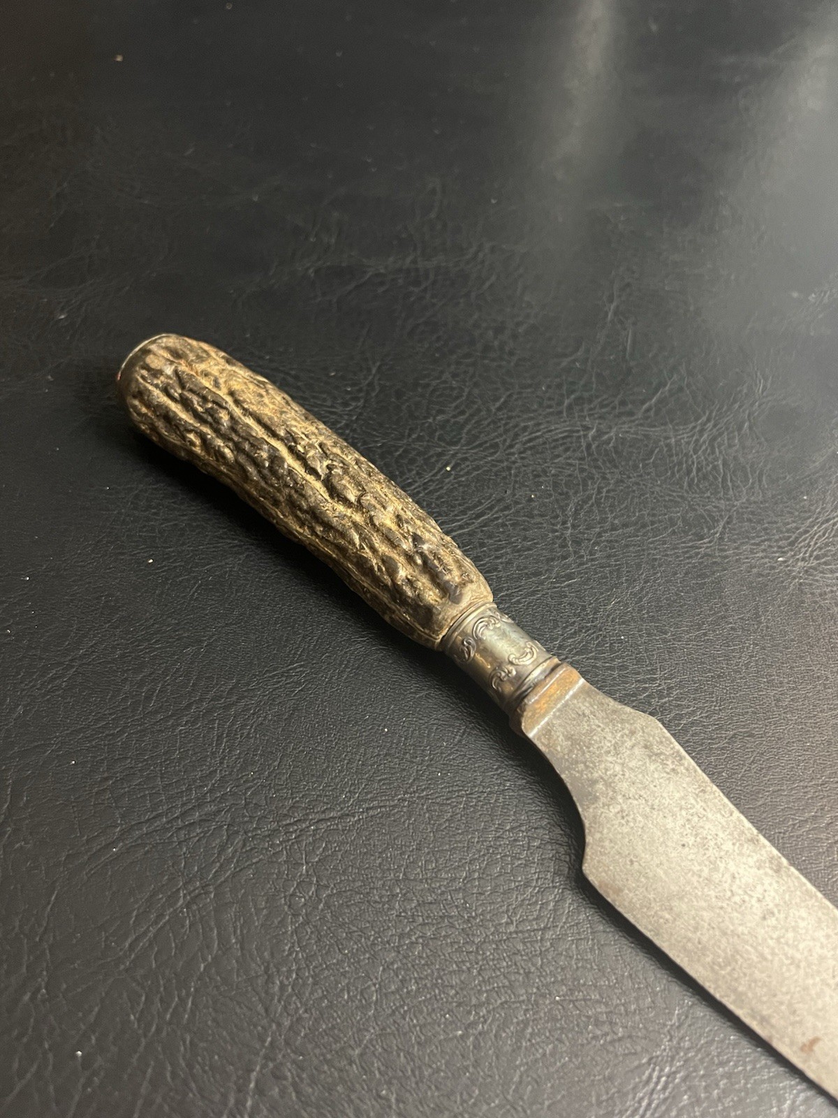 VTG Antique Large Carving Knife Stag Antler Handle Sheffield Banded Decoration