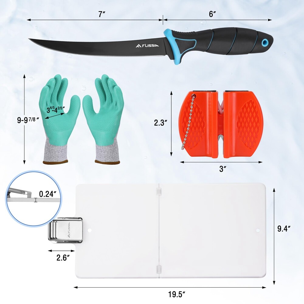 FLISSA 4PC Fish Fillet Set Fillet Knife Foldable Fillet Board Fish Cleaning Kits