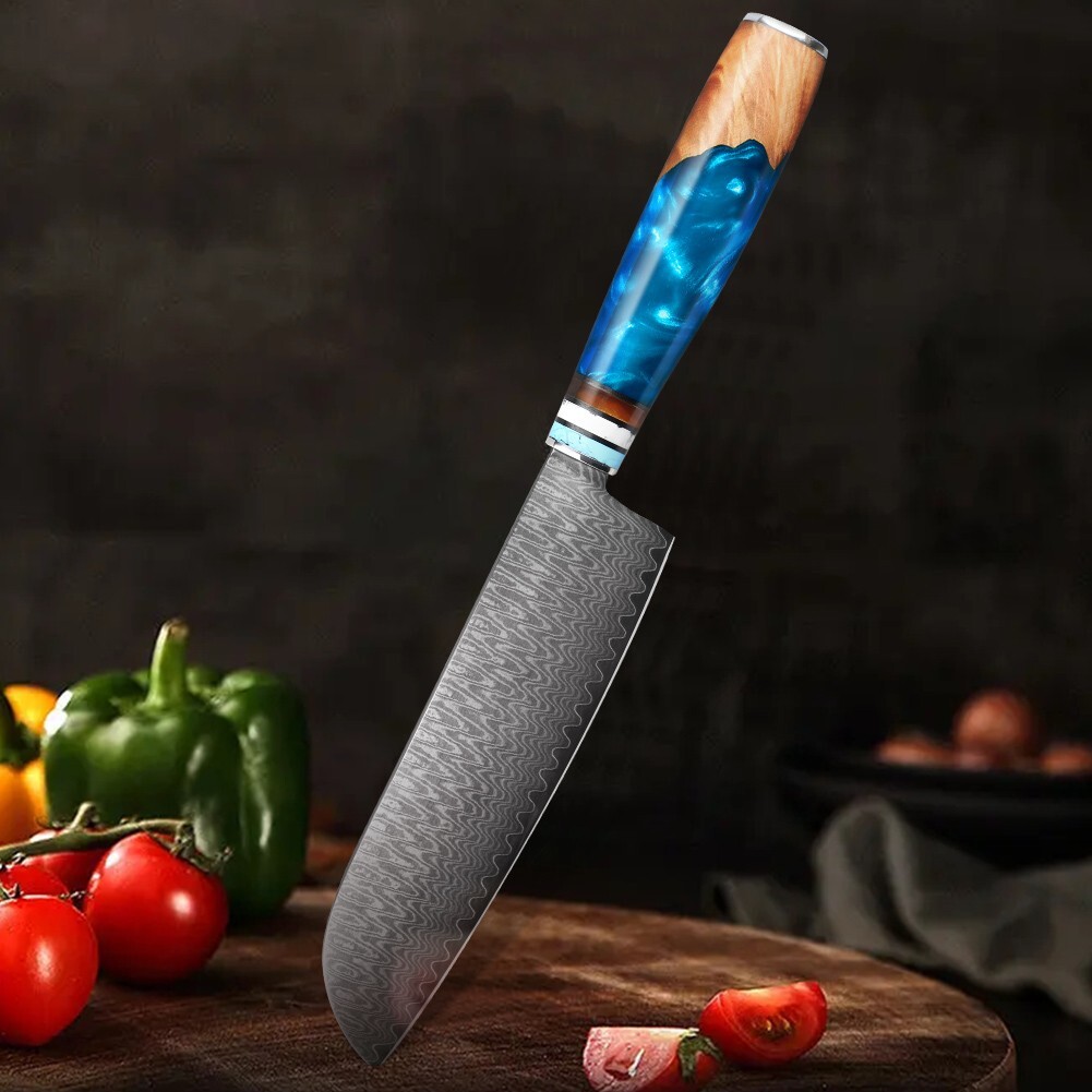 Damast Santoku Knife 7 inch Kitchen Knife Ergonomic Handle Best Choice for Home