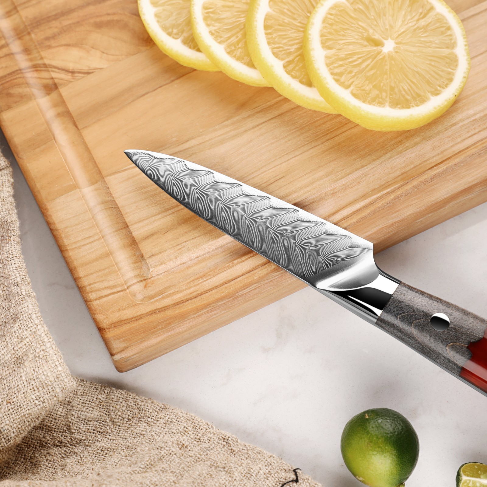 Inferuno 3.5 Inch Paring Knife – AUS-10 Damascus Steel Blade Maple Wood Handle