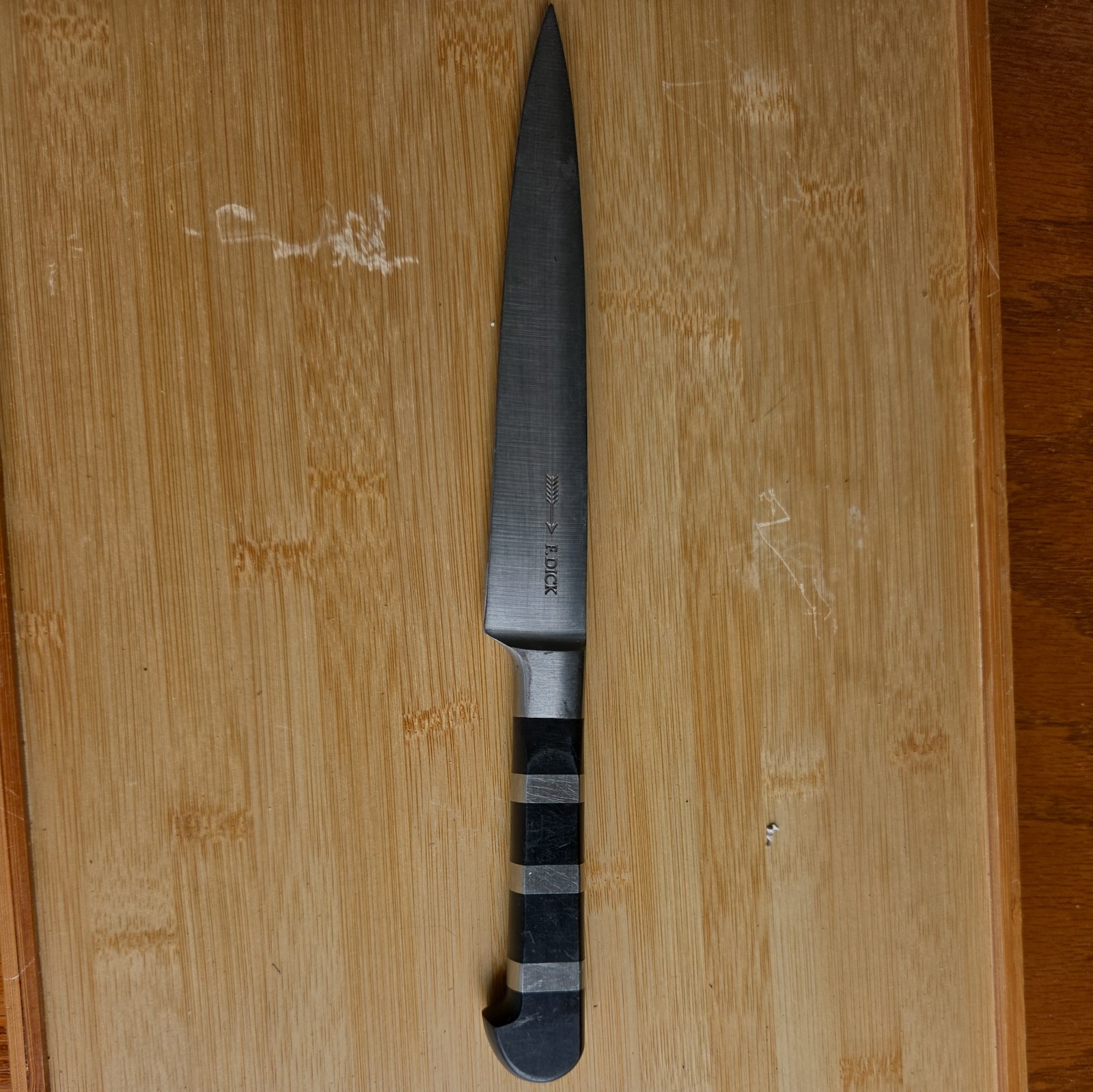 F Dick Germany Chef 7 inch Blade Filet Knife with Stamped Arrow Logo Excellent