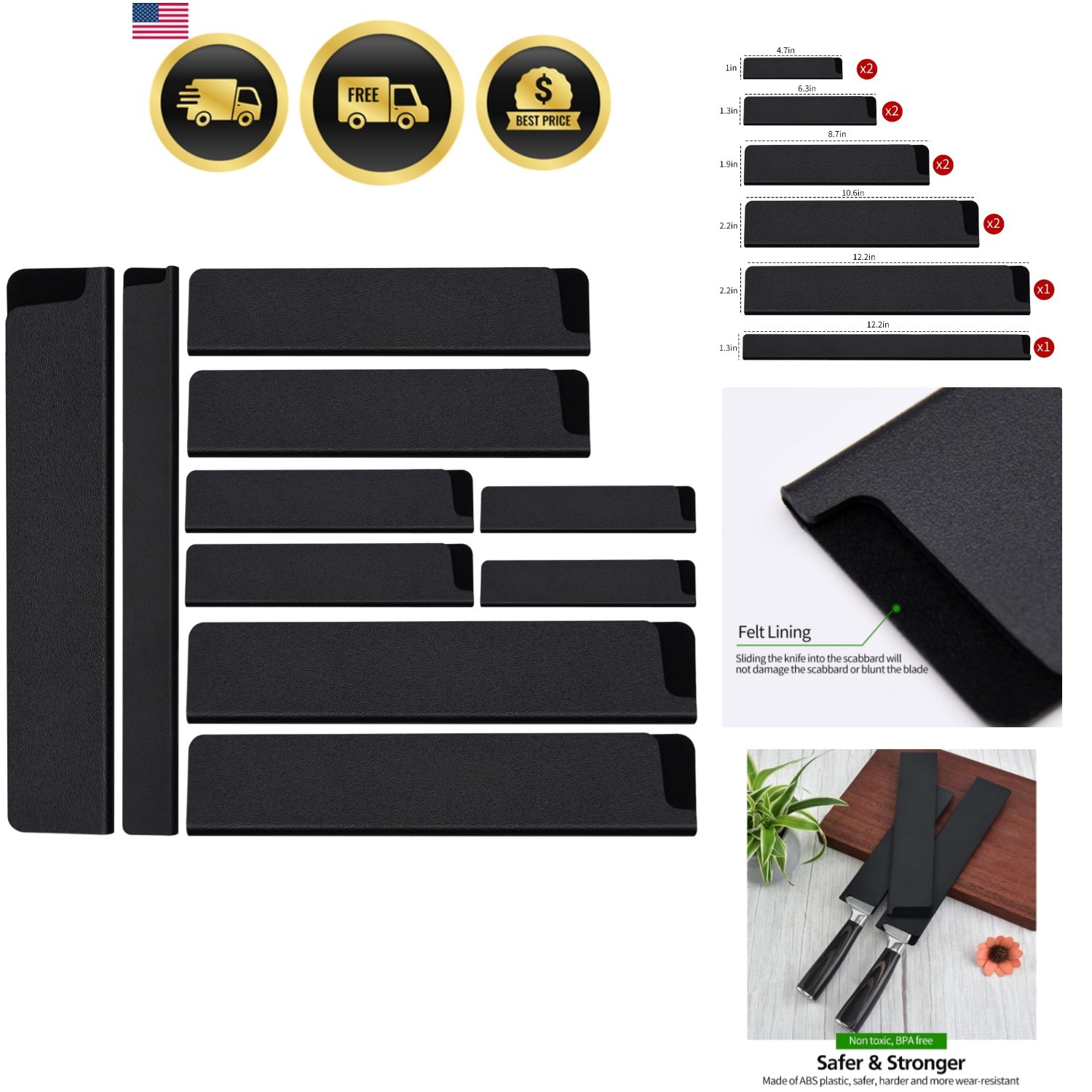 10pcs Universal Knife Edge Guards Set, Non-BPA Knife Sheath, Gentle on Your B…