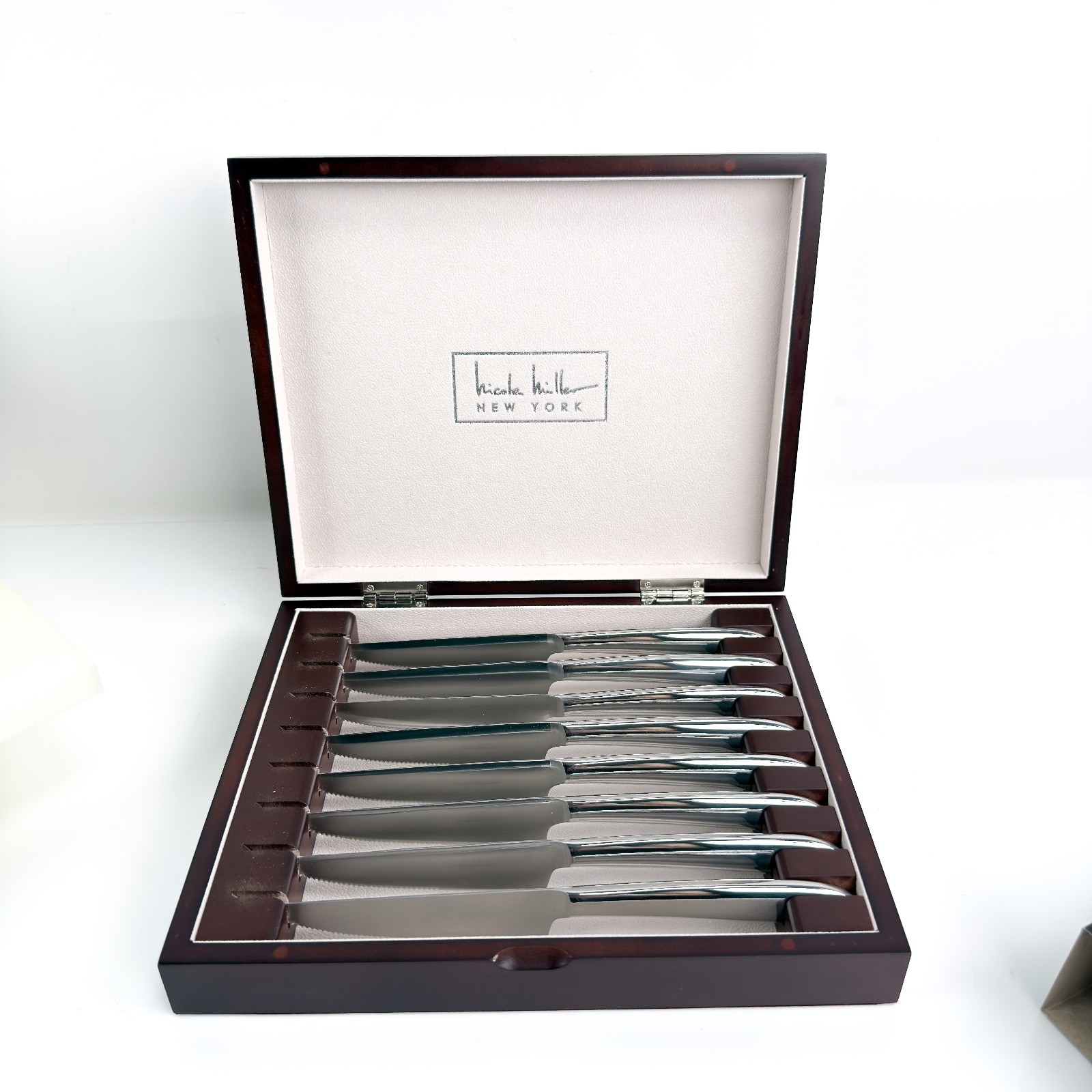 Nicole Miller Steak Knife Set – 8-Piece Stainless Steel with Wood Storage Box