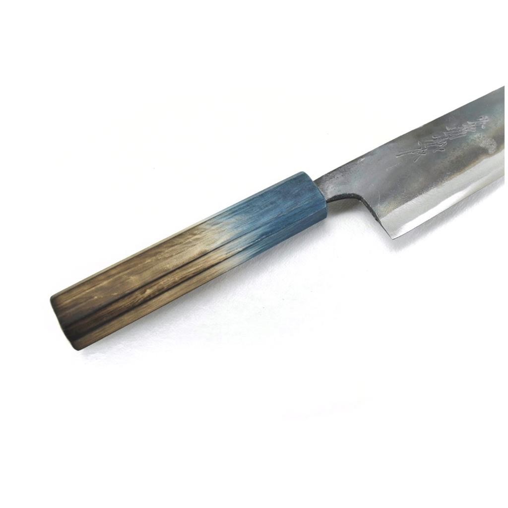 Yoshihiro Blue Steel #2 Black Forging RGB Santoku 165 mm/6.5″ Blue Oak Handle