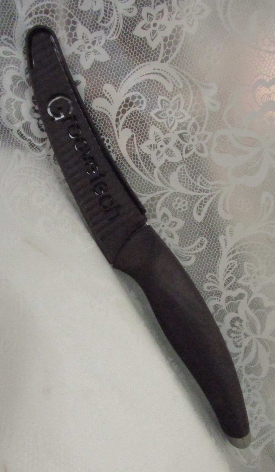 Groove Tech 4″ Blade Chef Kitchen KNIFE with SHEATH & Black Rubber Handle USA