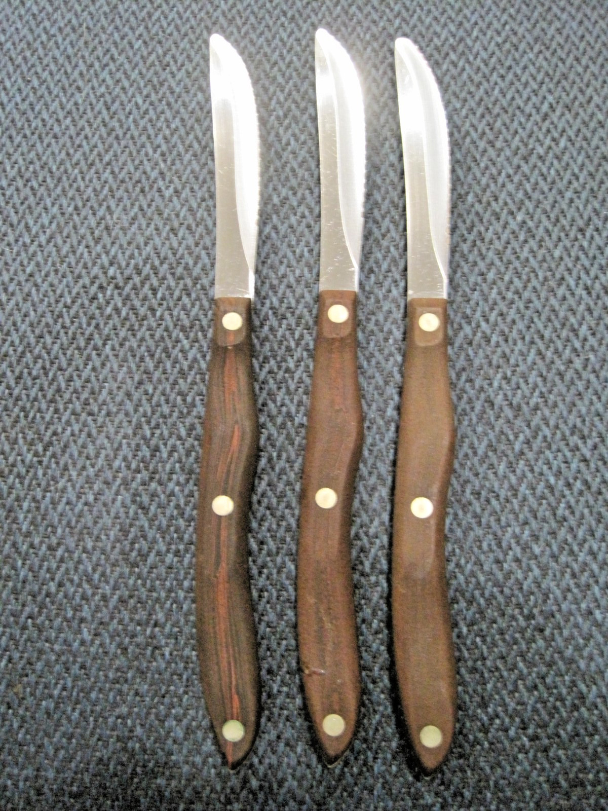 VTG Set of Three (3)three Cutco USA 1059 Serrated Steak Knives Brown Wood Handle