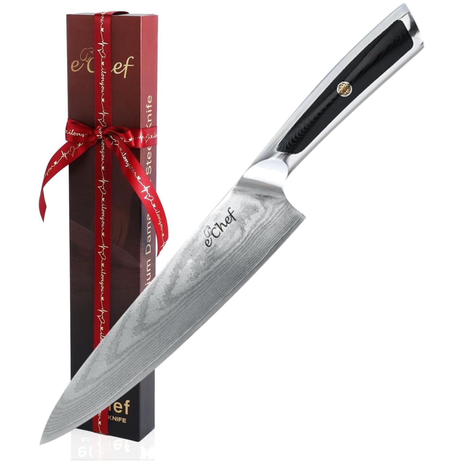 Hand-Forged 8″ Damascus Chef’s Knife, VG10 Steel, G10 Handle