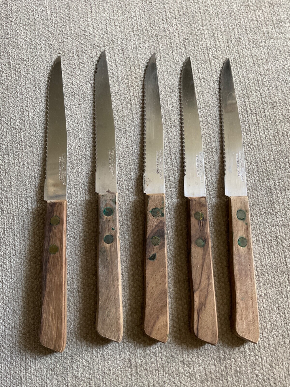 Hanford Forge Steak Knives Japan Stainless Steel Lot of 5 Blade 8″ Vintage