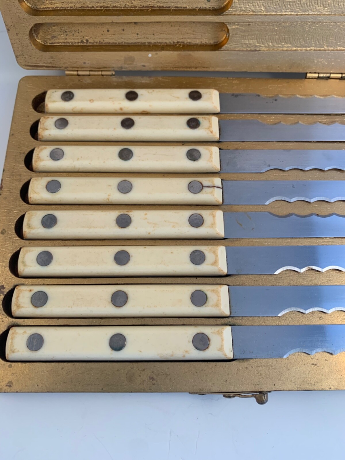 Steak Knives Bakelite Handles Simmons Set of 8 Stainless Original Wood Box