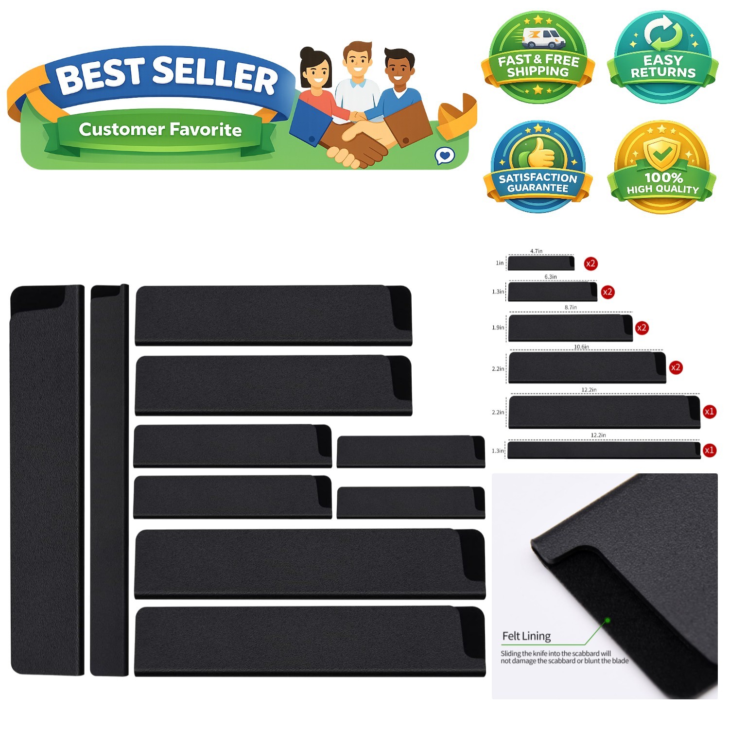 10pcs Universal Knife Edge Guards Set, Non-BPA Knife Sheath, Gentle on Your B…