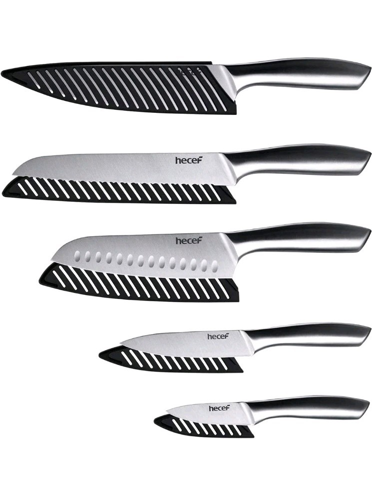 NEW Stainless Steel Silver Kitchen Premium Cooking Knife Set of 5. Hollow Handle