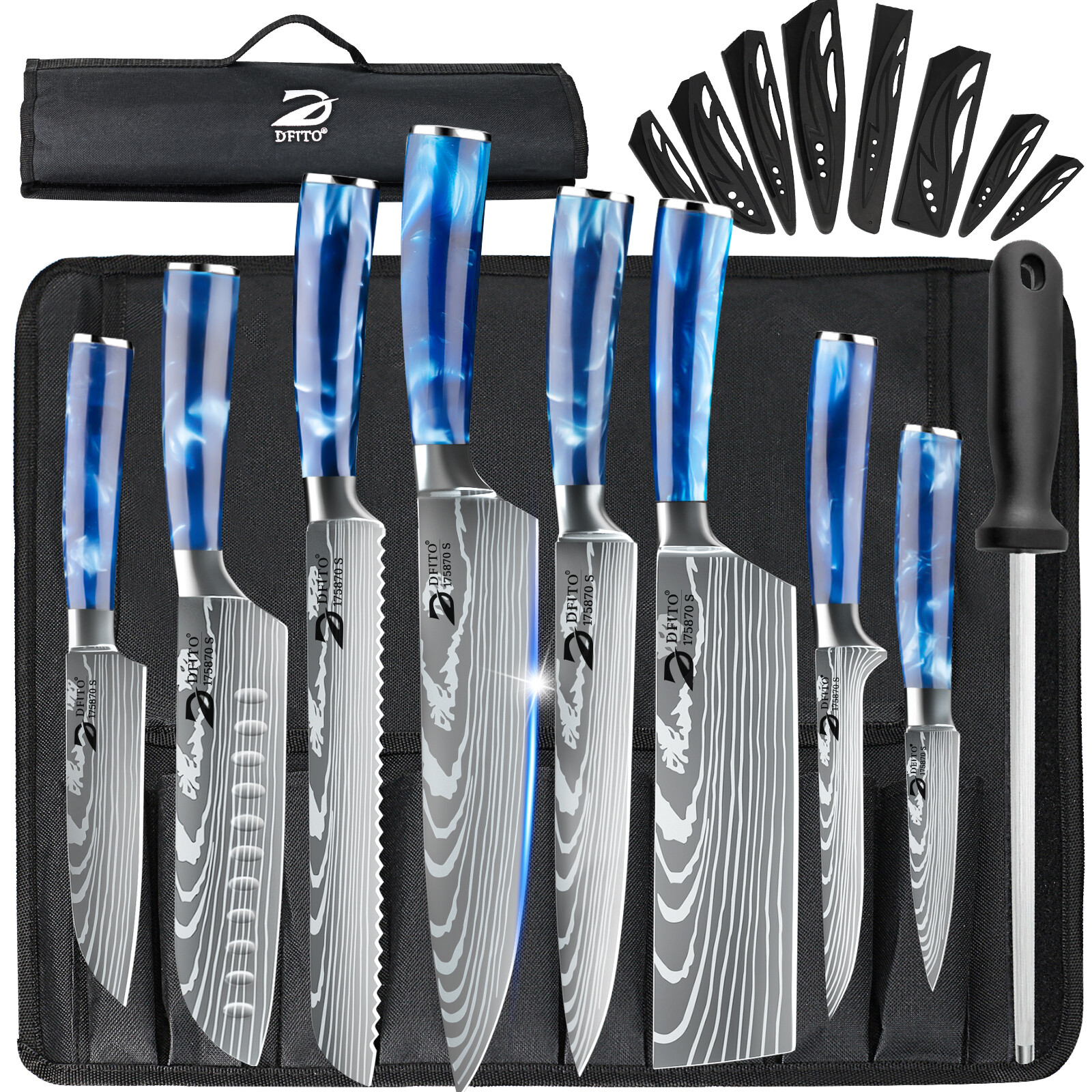 Kitchen Knife Set Damascus Pattern Chef Japanese Stainless Steel Cleaver Knives