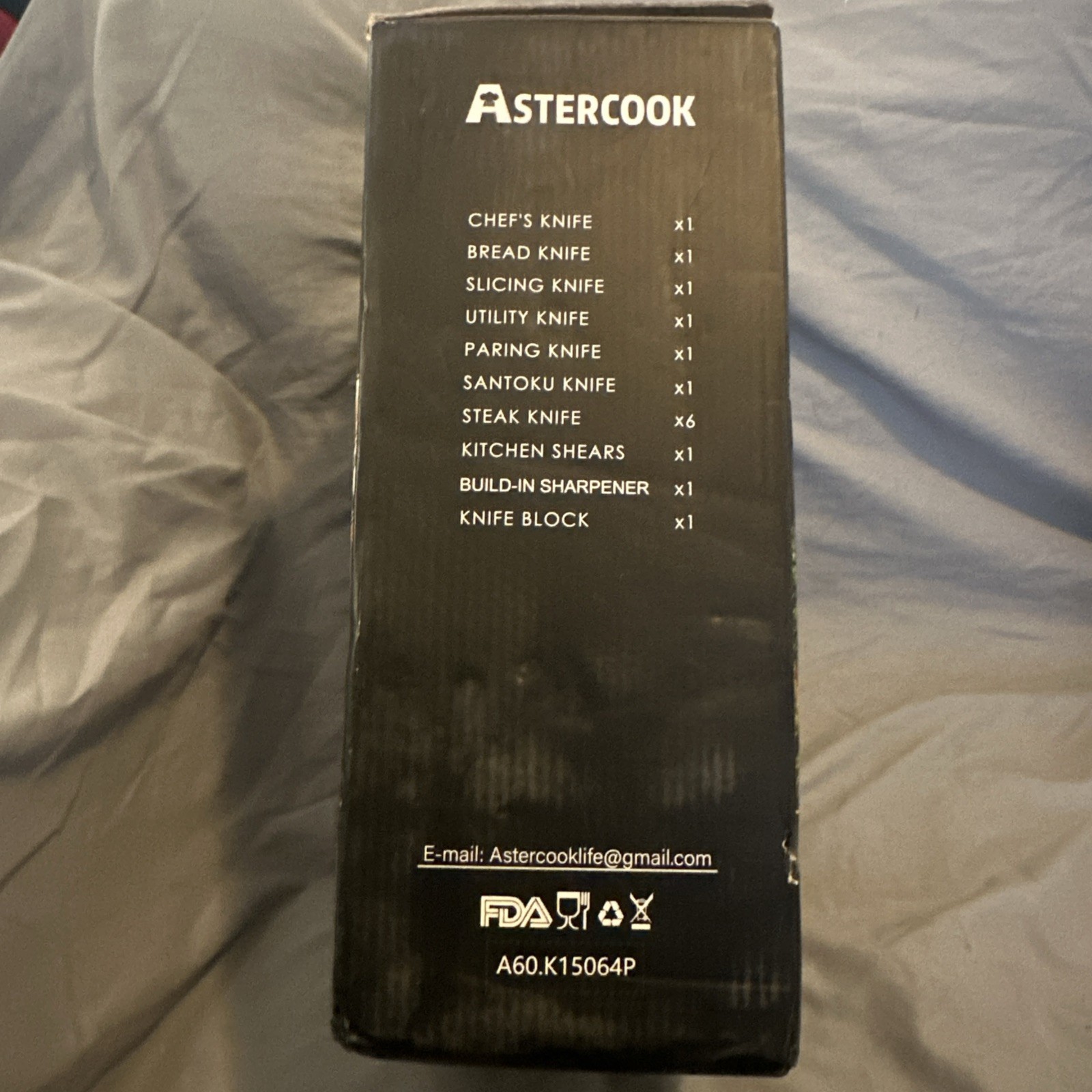 Astercook 15 Piece Knife Set with Sharpener Block – German Stainless Steel,Black