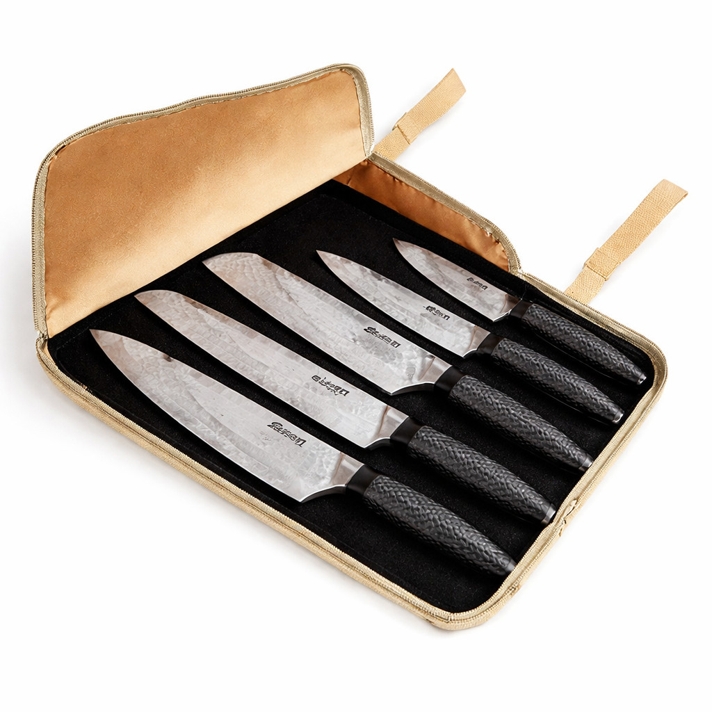 5PCS Japanese Chef Knife Set Stonewashed Steel Ultra Sharp w/ Protective Sheaths