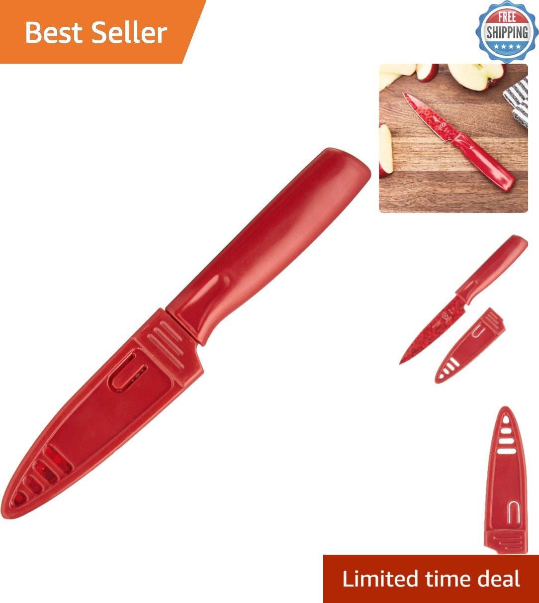 Elegant 4-Inch Non-Stick Paring Knife with Protective Sheath – Red Style