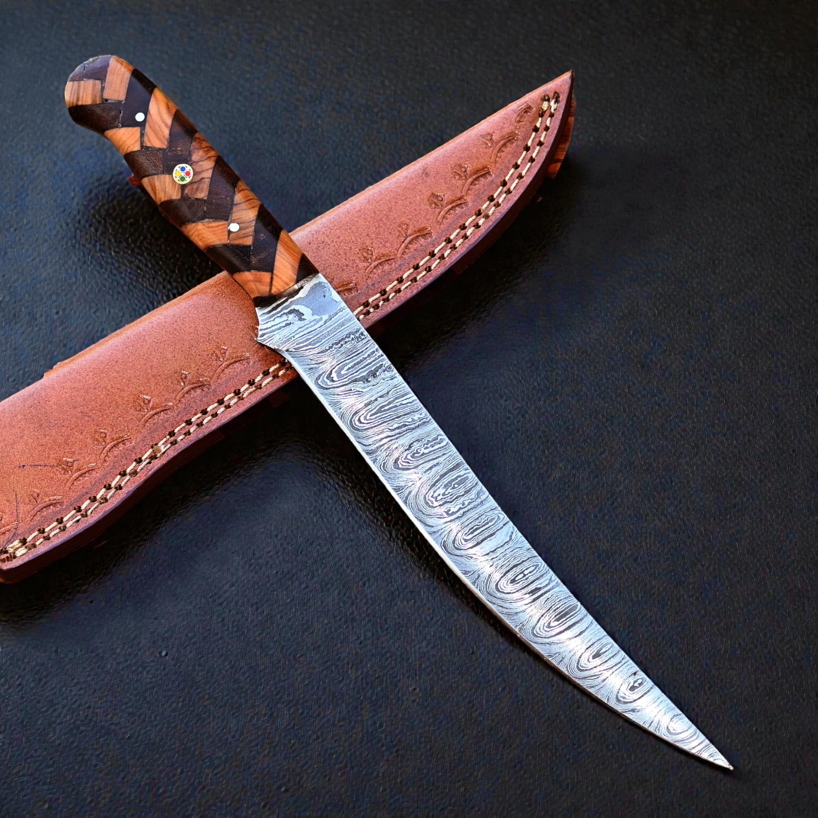 Custom Made Hand Forged Damascus Steel Fillet Chef Knife 2860