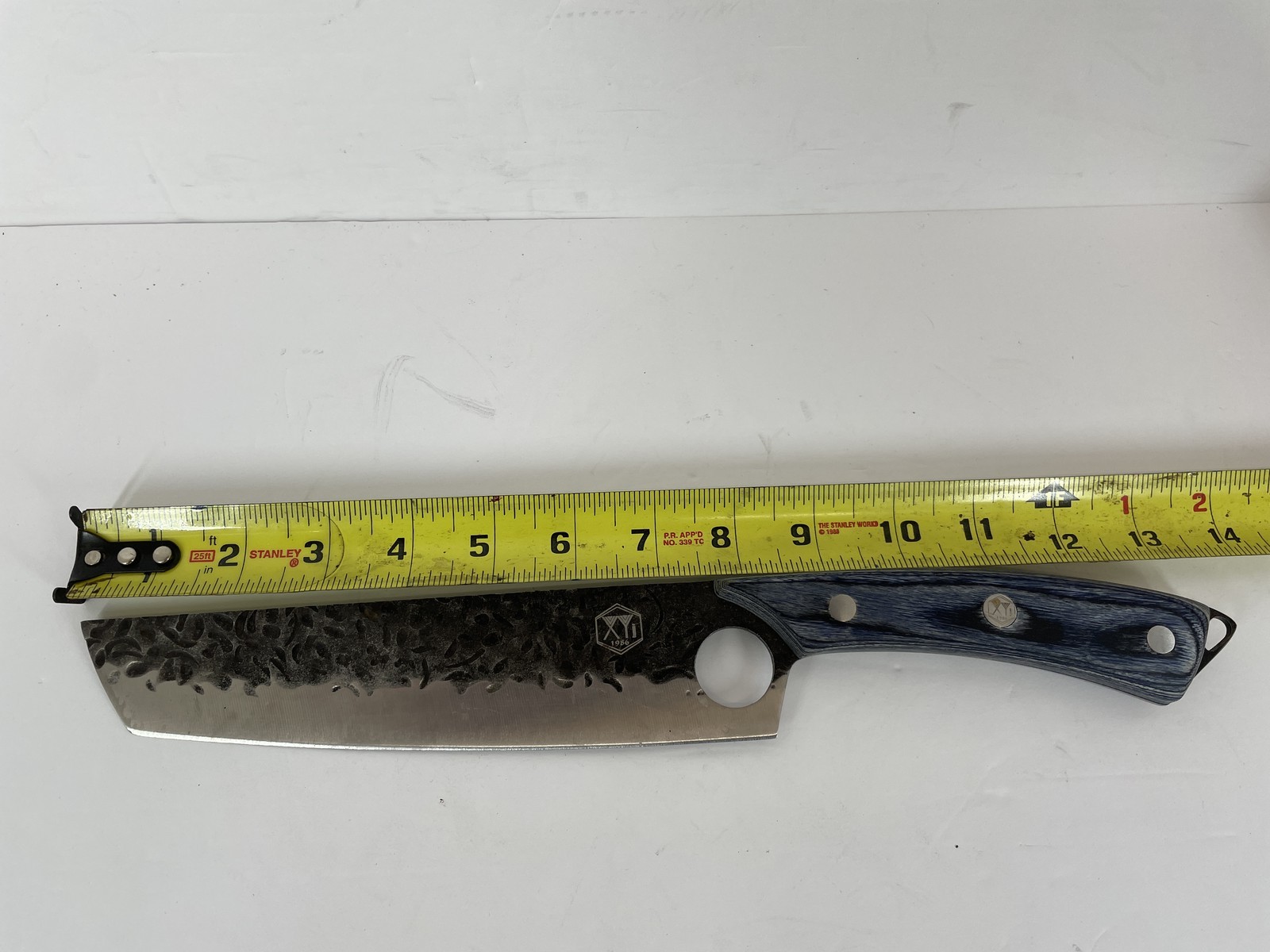 XYJ 1986 7″ Santoku Cleaver Knife Blue Handle Hand Hammered Full Tang Kitchen