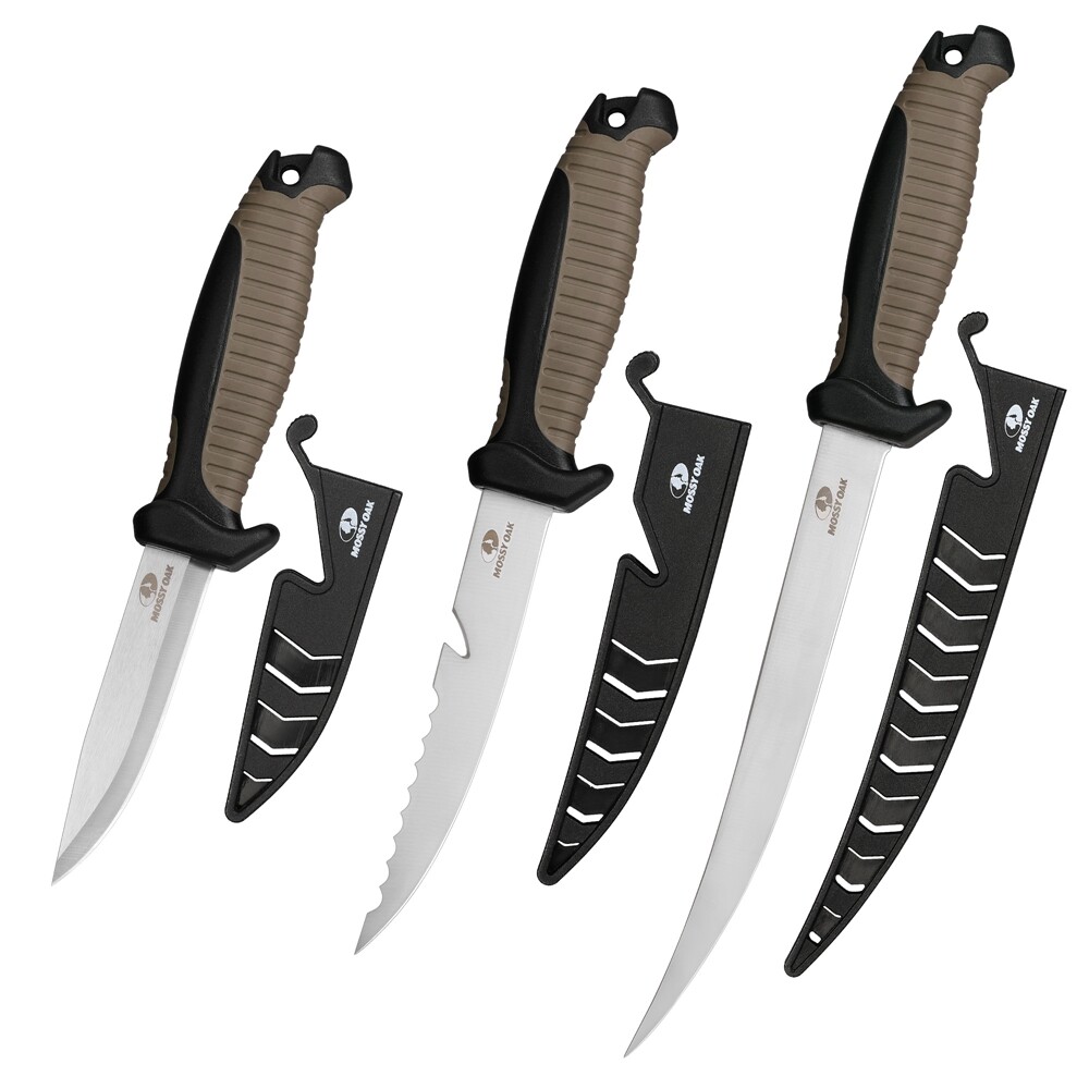 Mossy Oak 3PCS Stainless Steel Fishing Knife Sets Filet Knife Dual-Color Handles