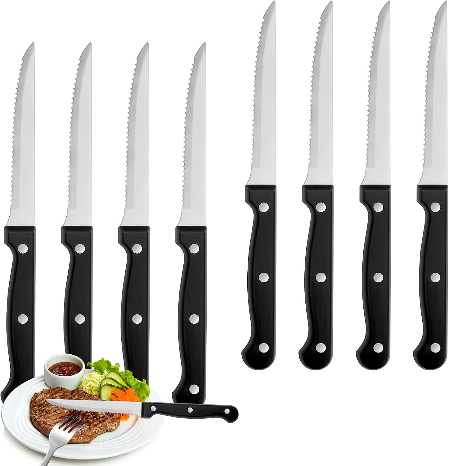 Steak Knives Set of 8, Sharp Triple Rivet Steak Knife Sets, High-Carbon Stainles