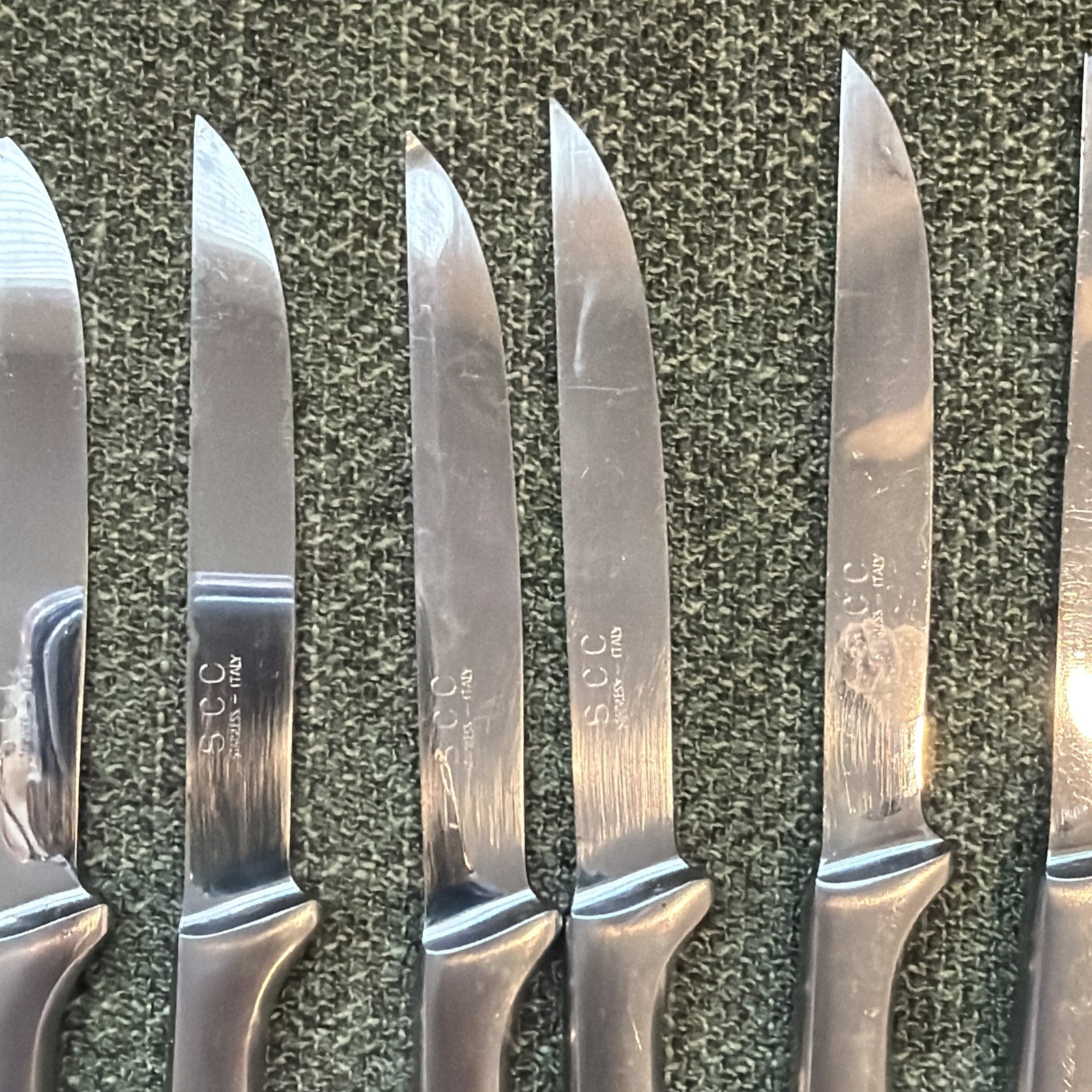 Lot of 11 SCC Italy Stainless Steel Steak Knives Serrated Modern Flatware