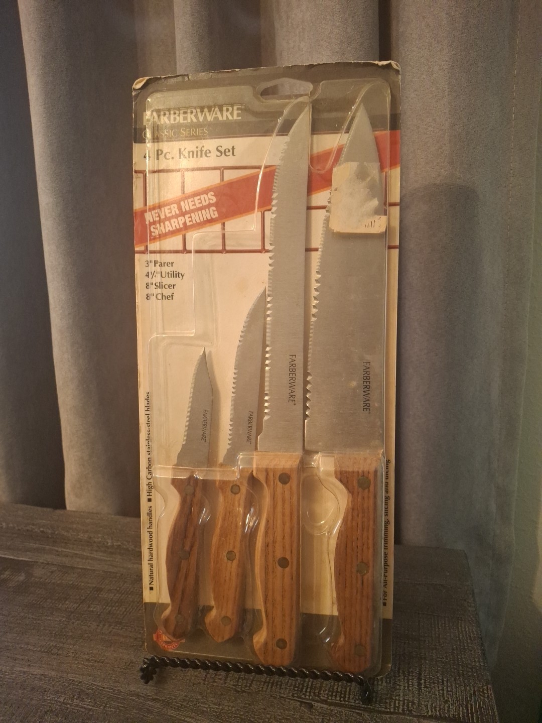 Farberware 4 Pc Natural Wood Handles Carbon Stainless Steel Blades