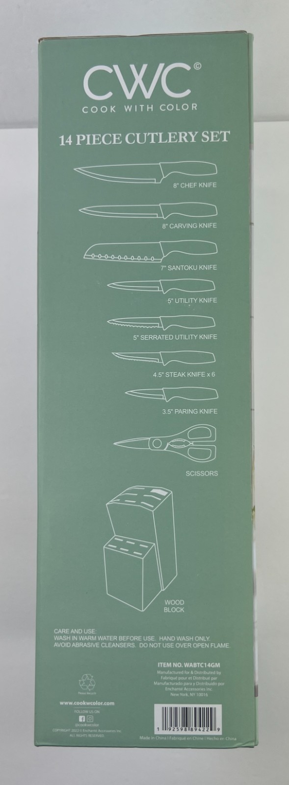 CWC 14 Piece Cutlery Set – Wood Block Knife Set – Teal Color – Free Ship SH