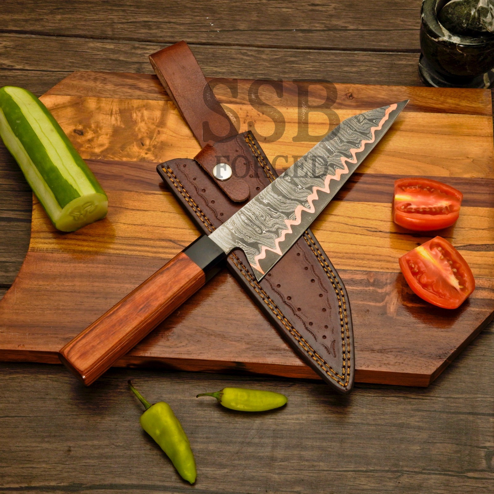 Handmade SSB Premium Copper Damascus Chef Knife – Cu Mai Full Tang Kitchen Knife