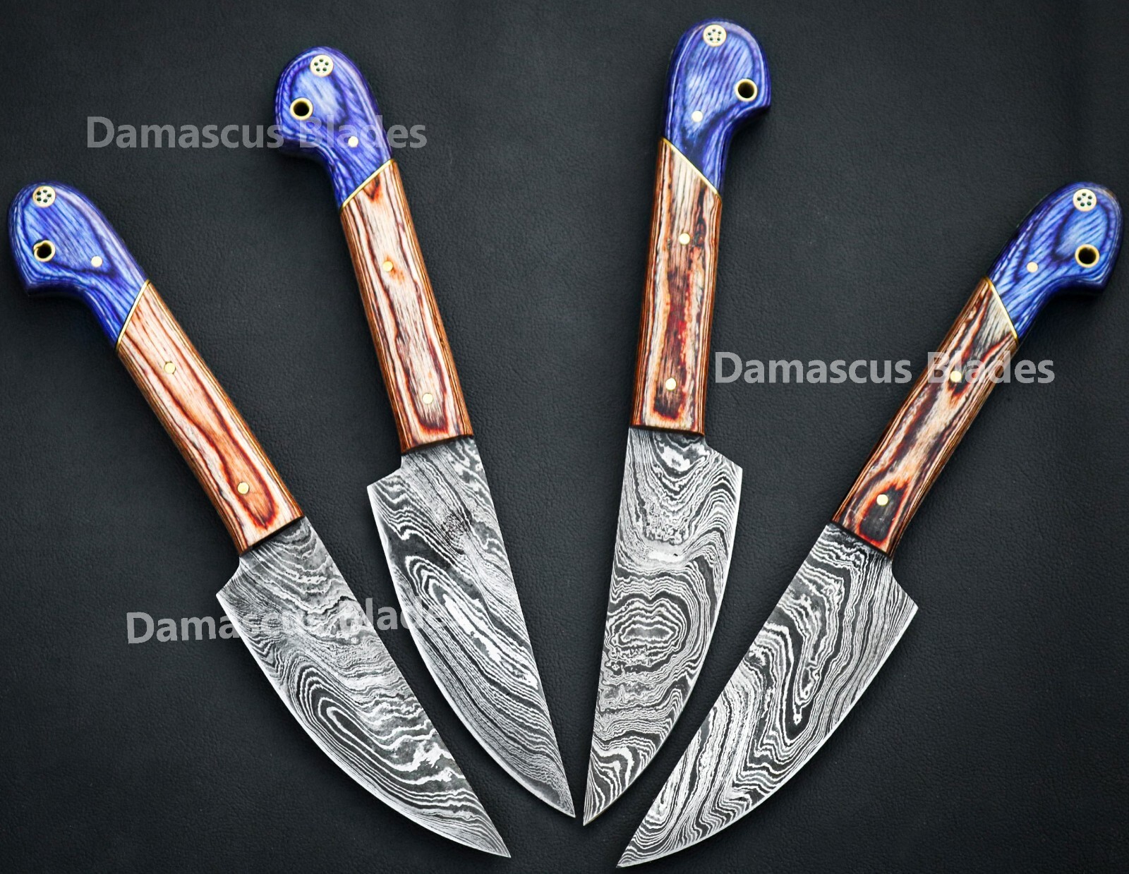Custom Handmade Forged Damascus Steel Kitchen Chef Steak Knife Set With Wood Box