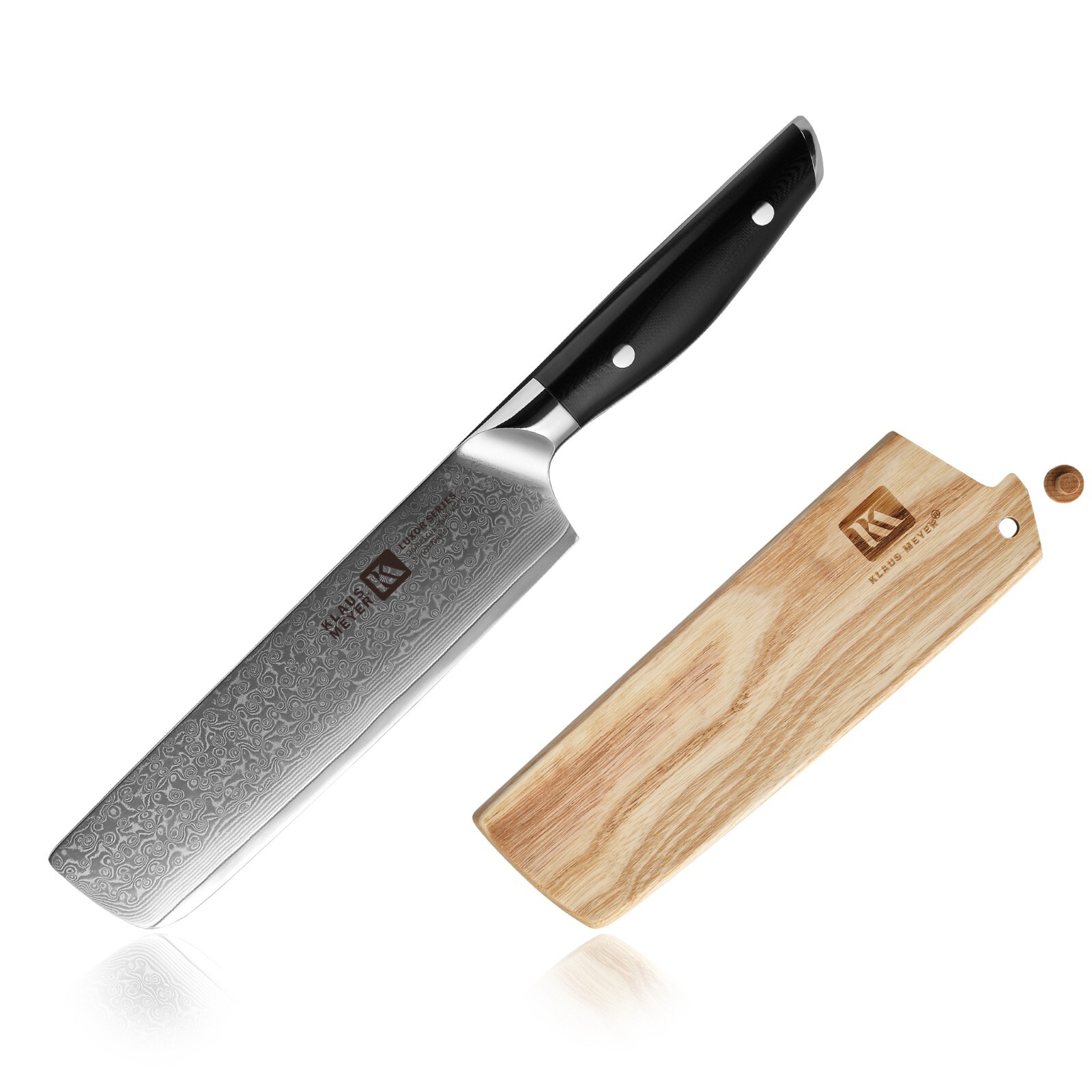 Klaus Meyer Luxor Damascus Steel 7 inch Nakiri Knife with Wood Sheath