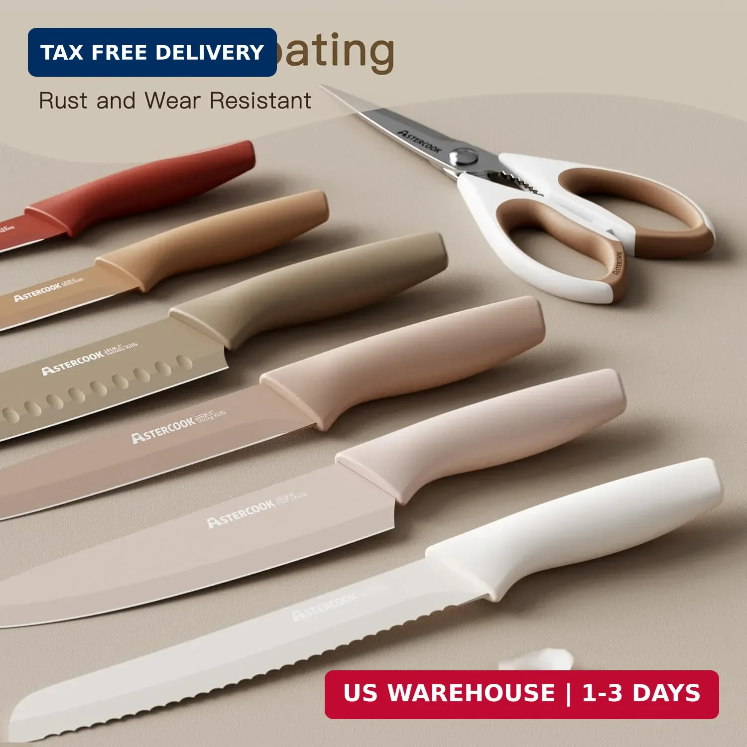 Astercook Knife Set, 13 Pieces Kitchen Knives Set with Healthy Anti-Rust Coating