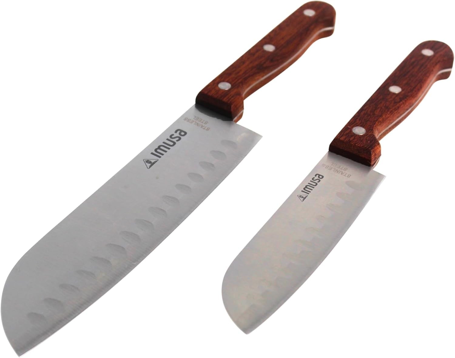 IMUSA, 2pc 5″ & 7″ Santoku Knife Set w/Wood Handle, Stainless Steel Kitchen