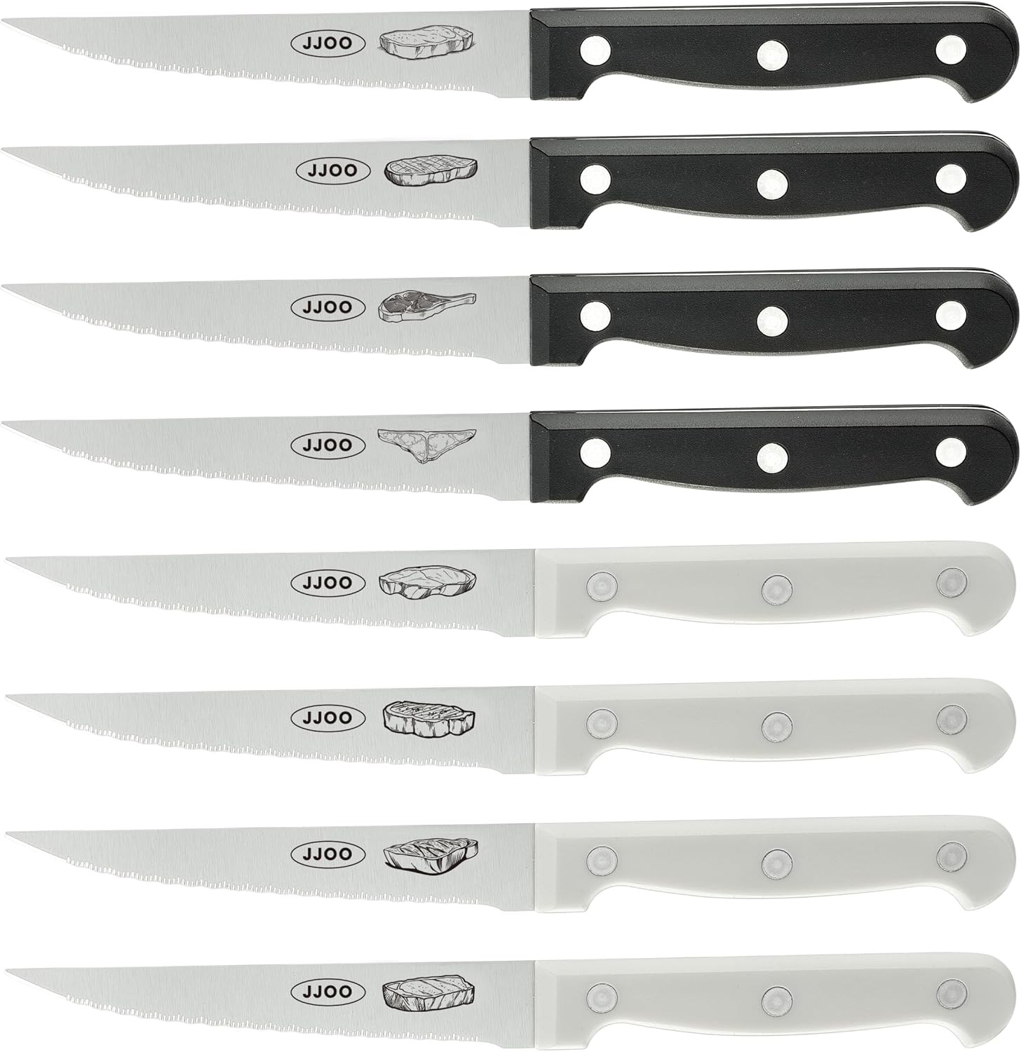 Steak Knives Set of 8, Serrated Steak Knives Set of 4 for Black and 4 for White,