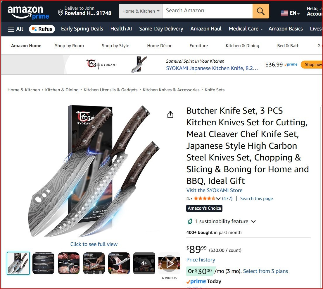 New Sealed 3-Piece Knife Set, High Carbon Steel Cleaver, Slicing & Boning Father