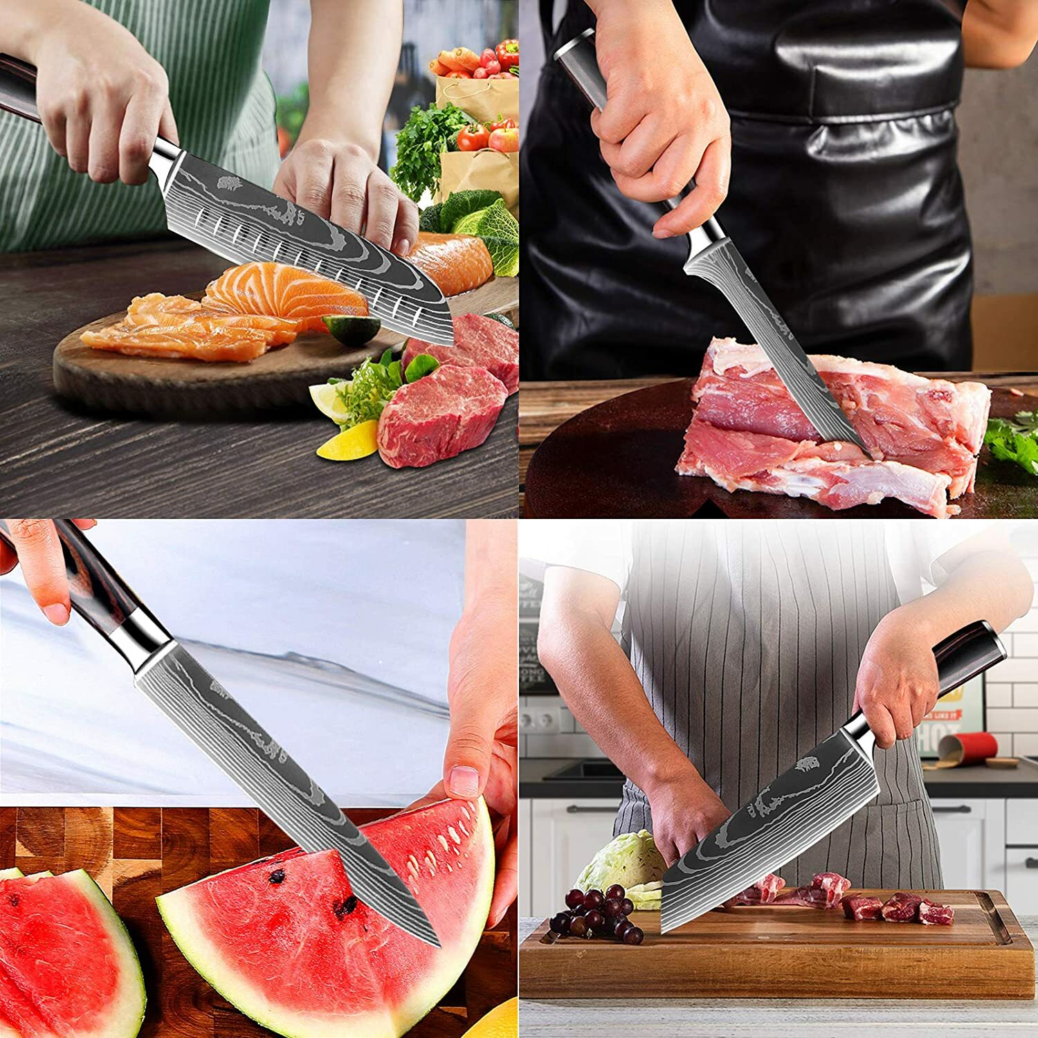 8 Pcs Kitchen Knives Set Japanese Damascus Pattern Stainless Steel Chef Gift Box