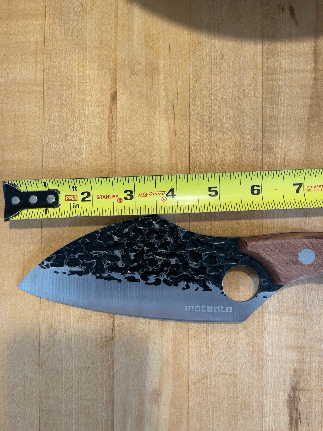 Matsato Chef Kitchen Knife 10.5” Hammered Stainless Steel Blade Wood Handle Box