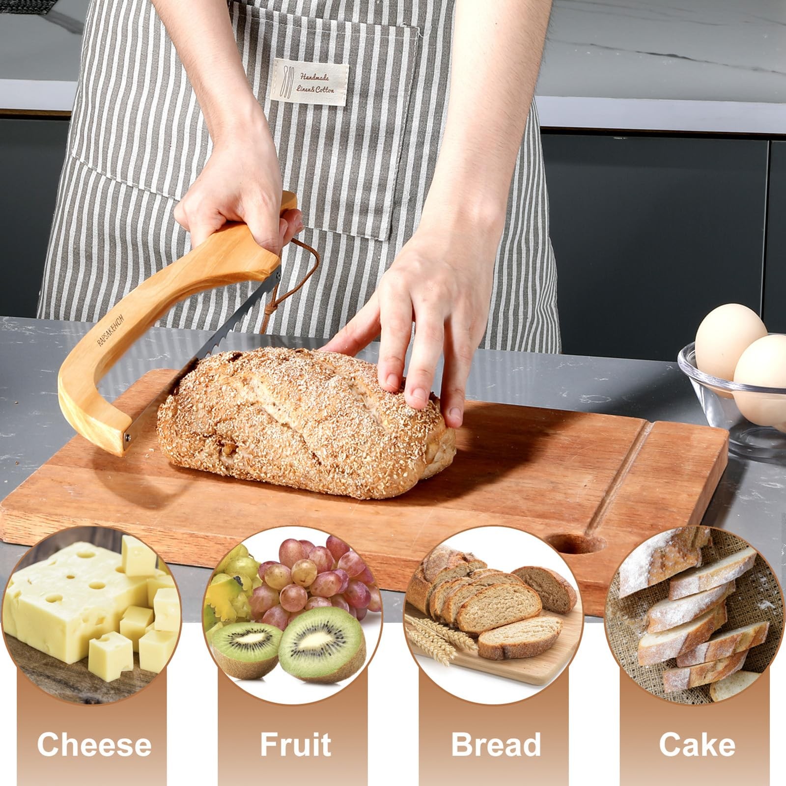 15.7 Inch Serrated Sourdough Bread Knife Slicer Homemade Bow Design Cutter