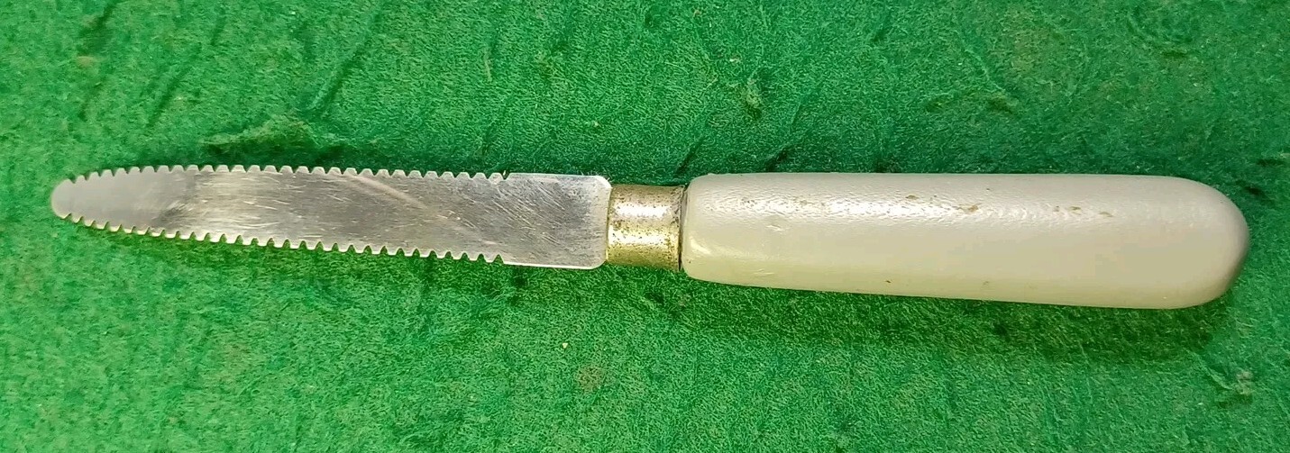Vtg Geneva Forge Double Edge Grapefruit Knife, W/ Teal Wood Handle