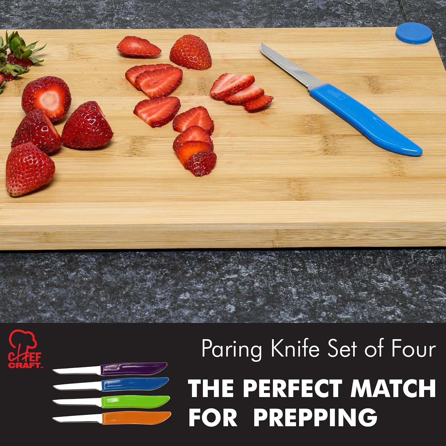 Select Paring Knife Set, 2.5 Inch Blade 6 Inch in Length 4 Piece Set, Assorted
