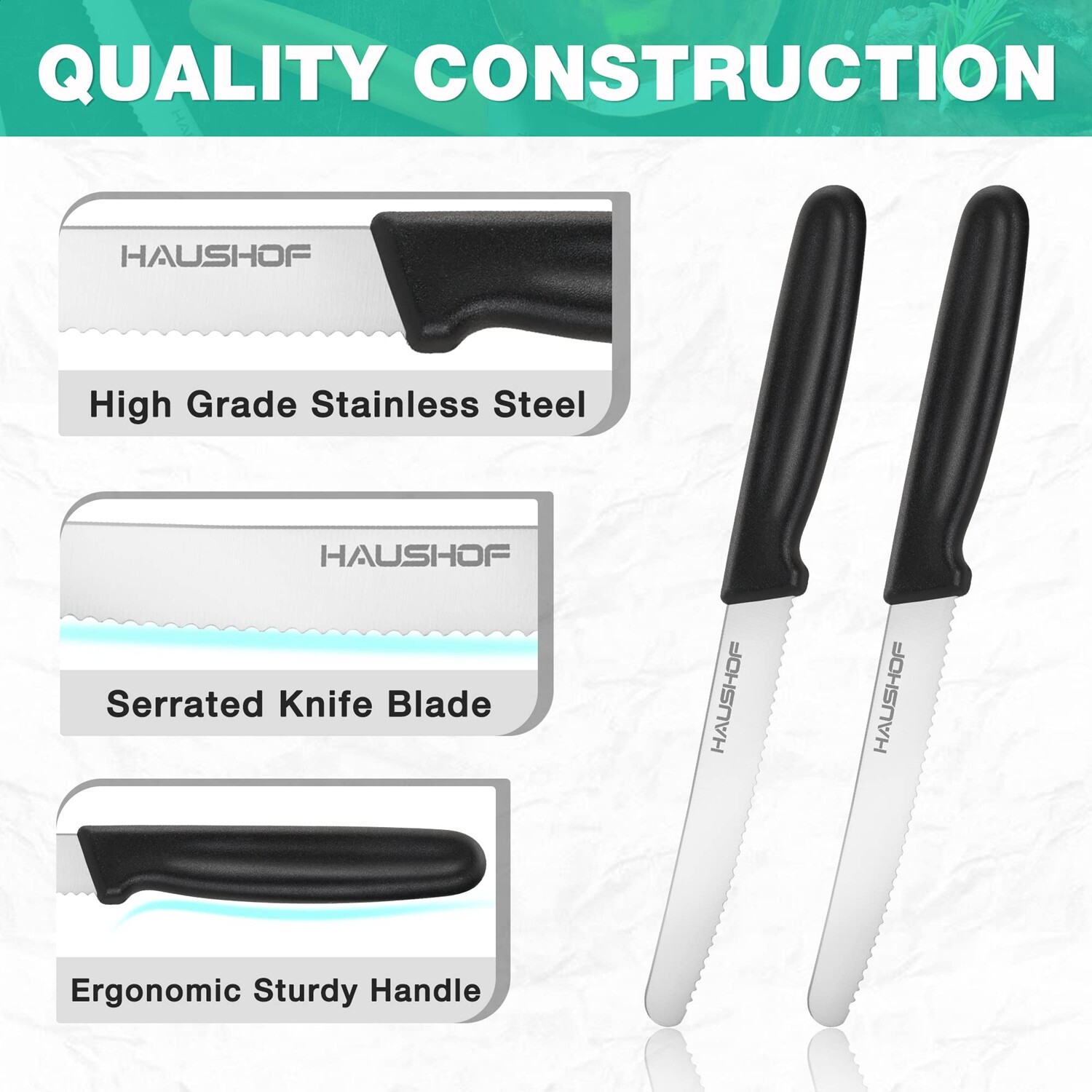 HAUSHOF 8PC Stainless Steel Steak Knife Set Serrated Steak Knives Set w/Gift Box