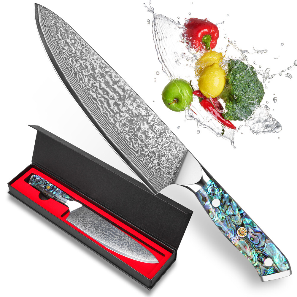 8 Inch Damascus Kitchen Knife Chef Knife Damascus steel Cleaver Knife Gift box