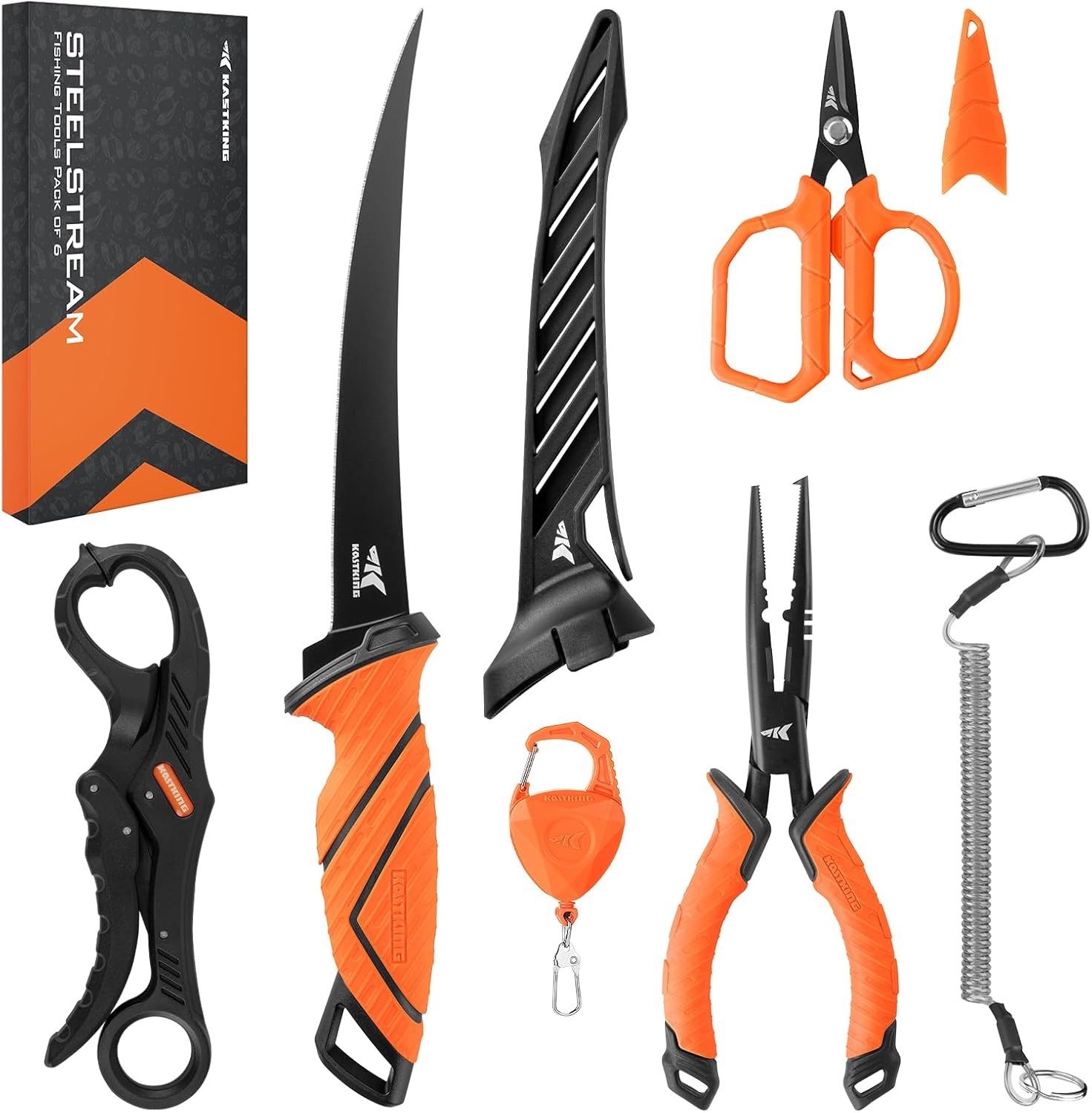 “KastKing SteelStream 6pc Fishing Tool Kit Pliers Knife Gripper Scissors Set”