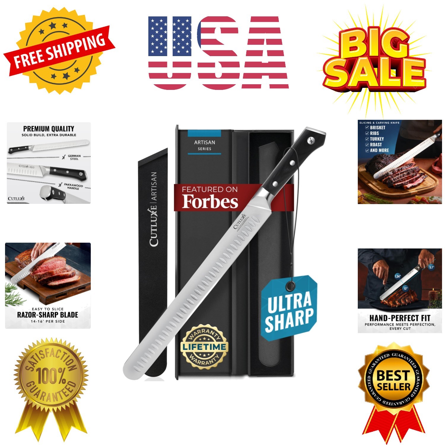 Brisket Knife – 12″ Carving & Slicing Knife for Meat & BBQ – Razor Sharp Germ…