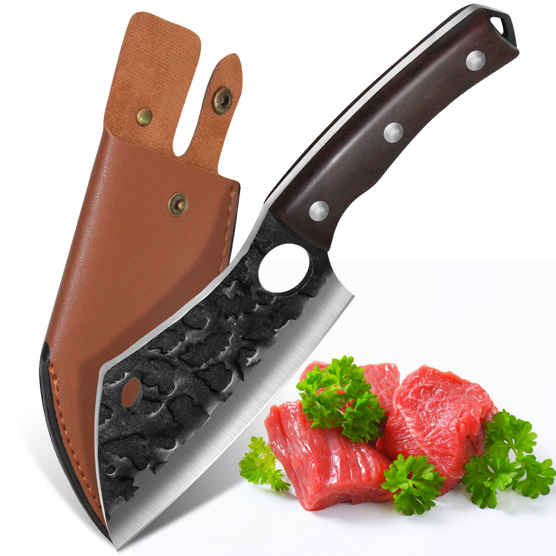 6 Inch Boning Knife with Leather Sheath for Camping BBQ Hand Forged Chef Knife