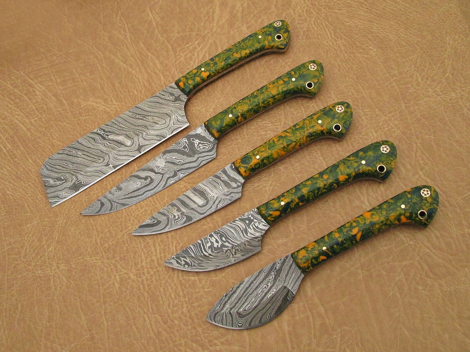 5 piece Camouflage scale Kitchen knife set With Gift box, Chef, cleaver, steak