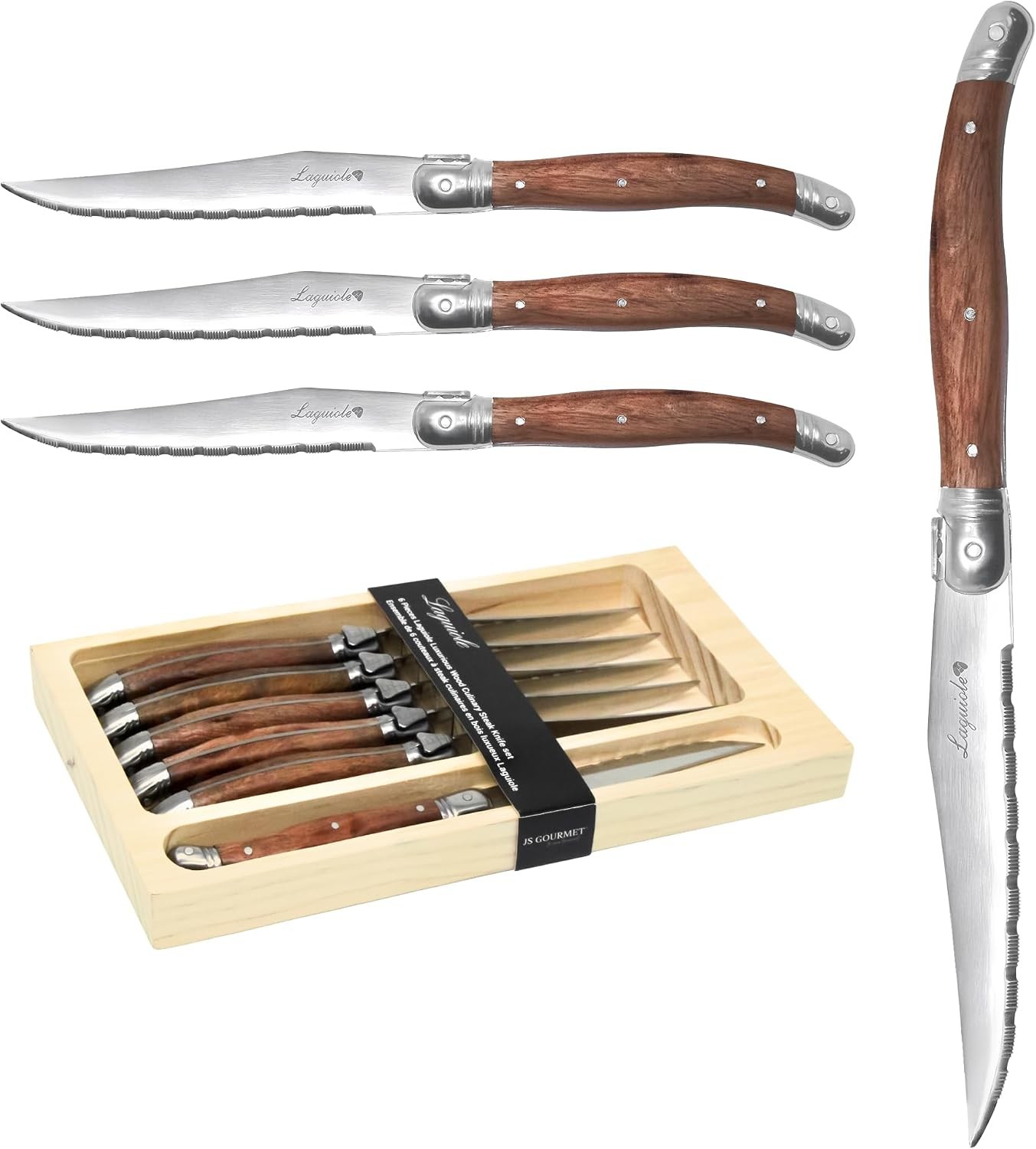 Steak Knives Set of 6 Stainless Steel Serrated Steak Knife,Laguiole French Style