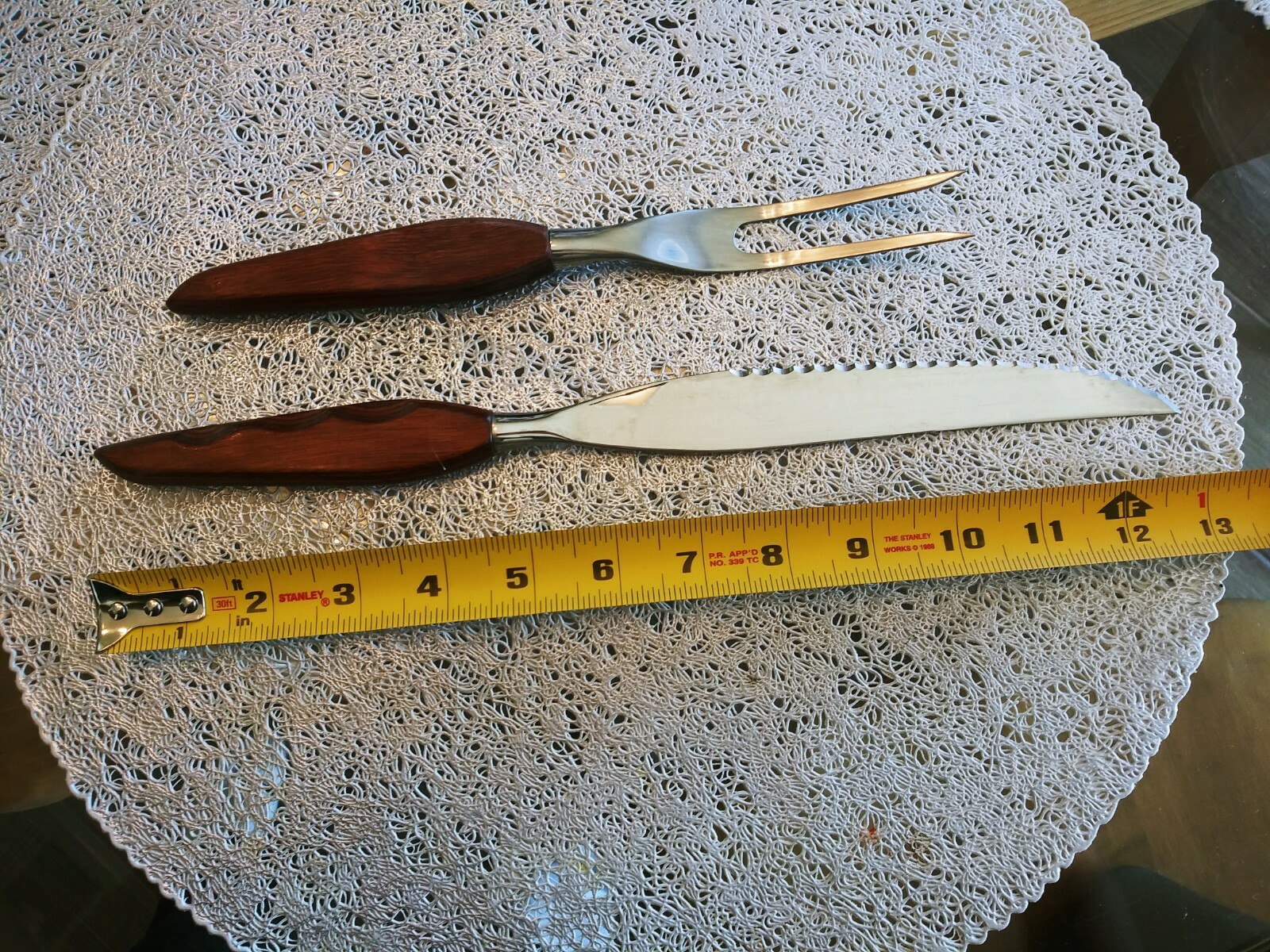 Fleetwood Designs Carving Knife and Fork Set Mid Century Modern Teak Stainless