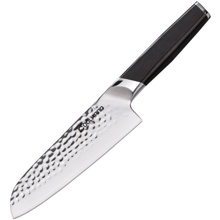 Coolhand Santoku Fixed-Blade Knife Hammered 7″ Stainless Steel Blade Ebony Wood