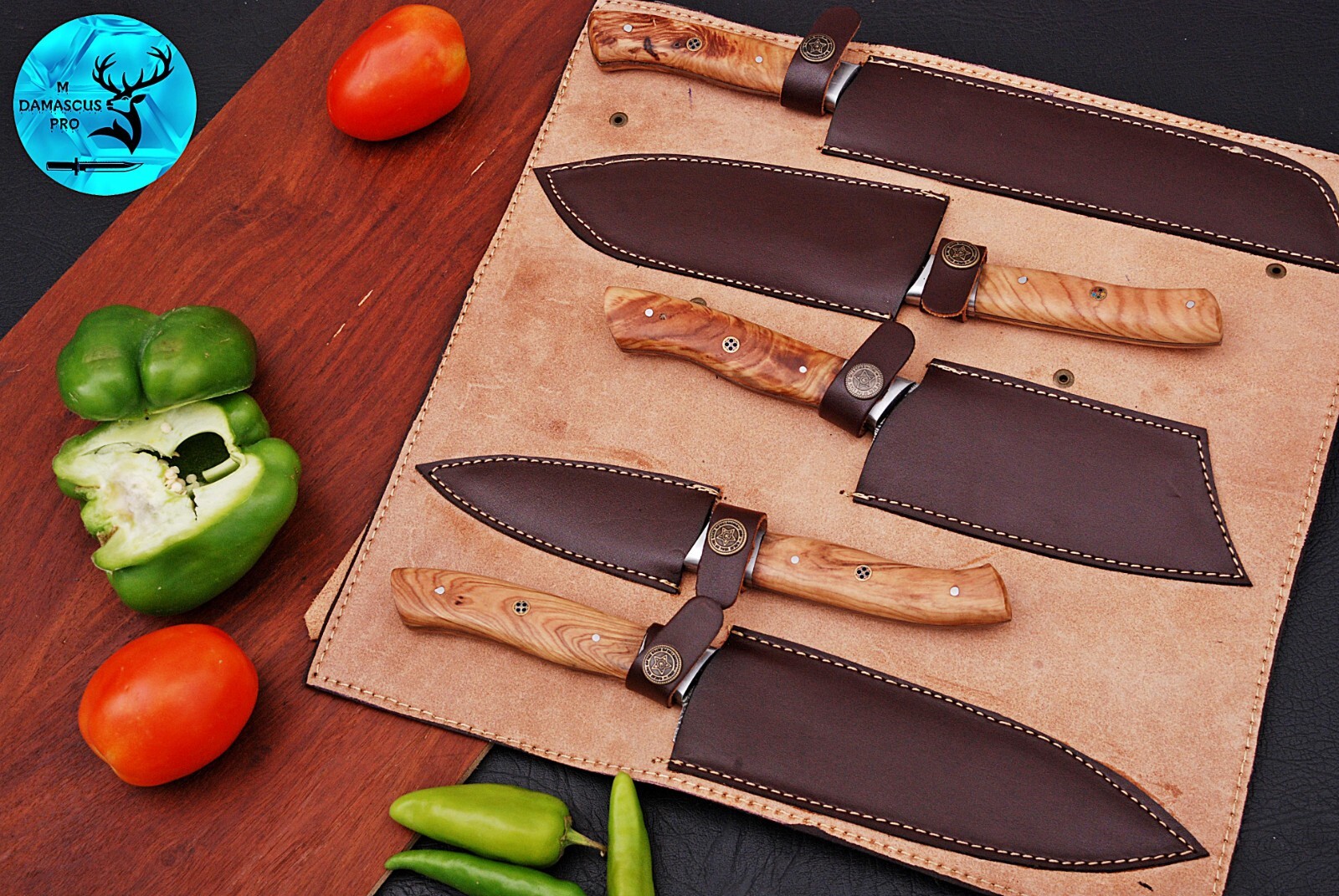CUSTOM MADE HAND FORGED DAMASCUS STEEL CHEF KNIFE SET KITCHEN KNIVES M 132